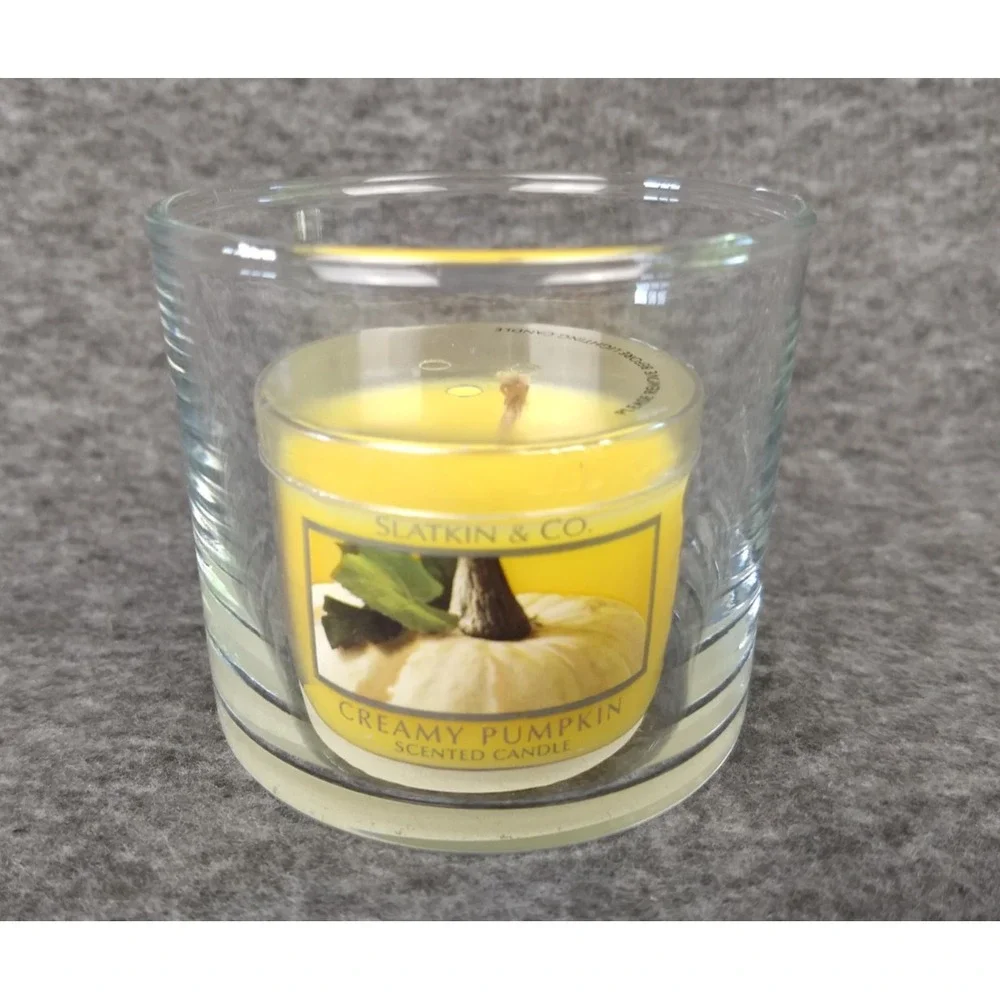 Slatkin Co Bath Body Works Mini‎ Candle CREAMY PUMPKIN 1.6 oz Clear Glass Holder